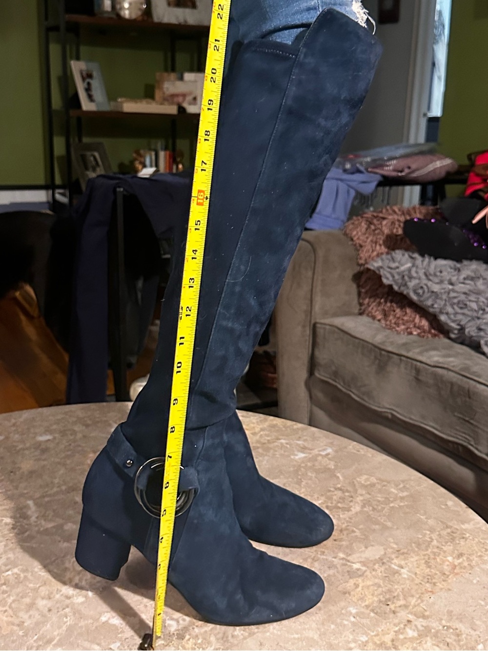 Karl Lagerfeld - Navy Suede Over-the-Knee Block Heel Boots - Picture 4 of 10